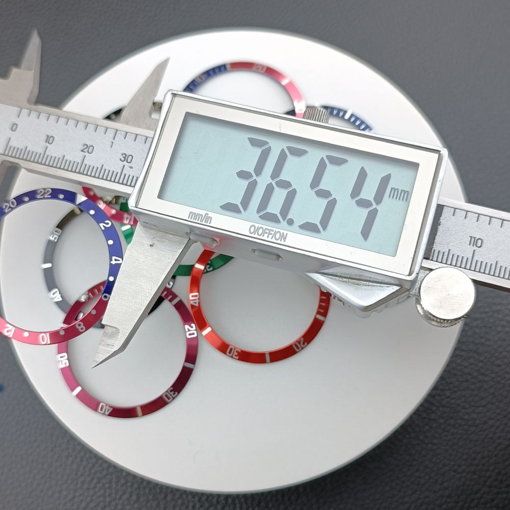 36.5/30.7mm Green Lume Aluminum Dark Red Watch Bezel Slope White Font