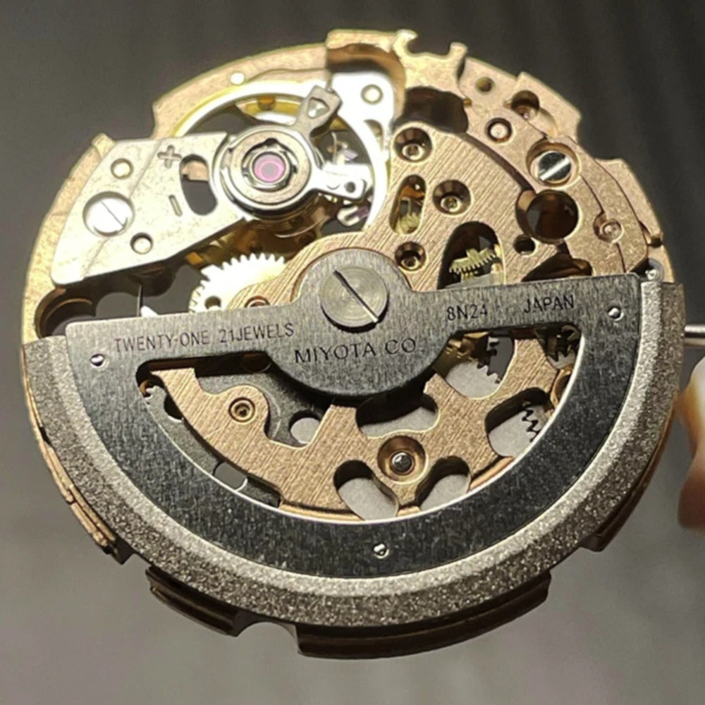 Japan Made Miyota Rose Golden+Silver Hollow 8N24 Automatic Mechanical Movement