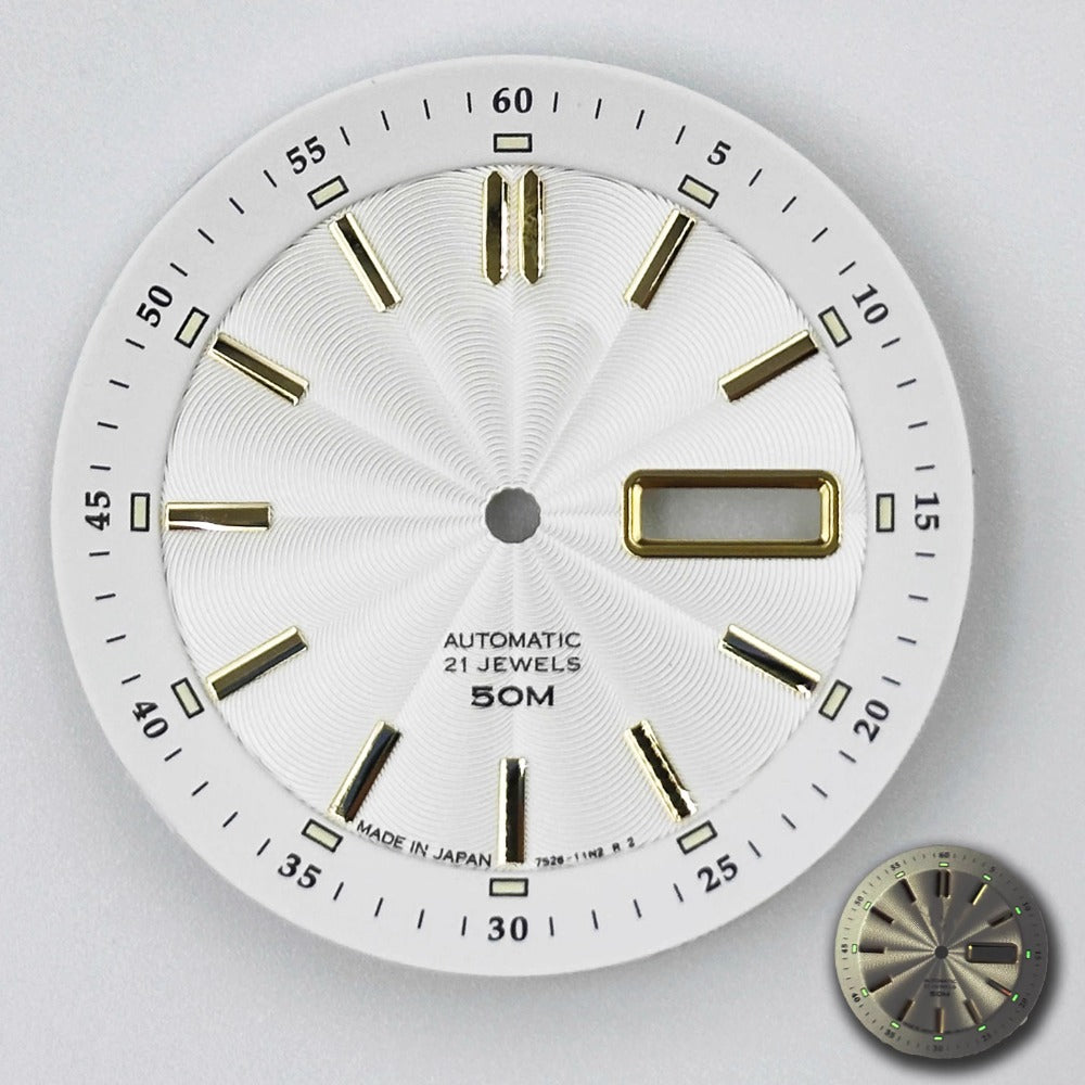 White 35.5mm Golden Nail Vintage Modified Green Luminous Dial for NH35 NH36