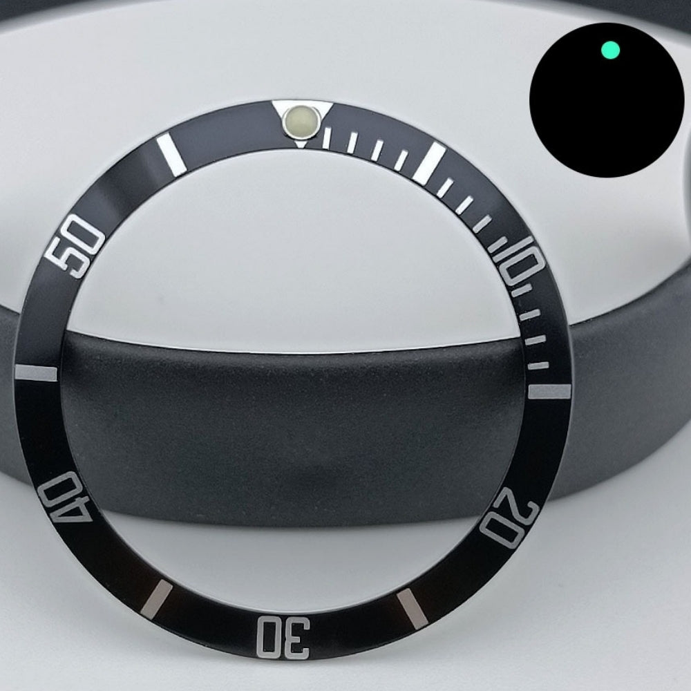 37.5mm Green Lume Aluminum Black SUB Watch Bezel Slope White Font Watch Part
