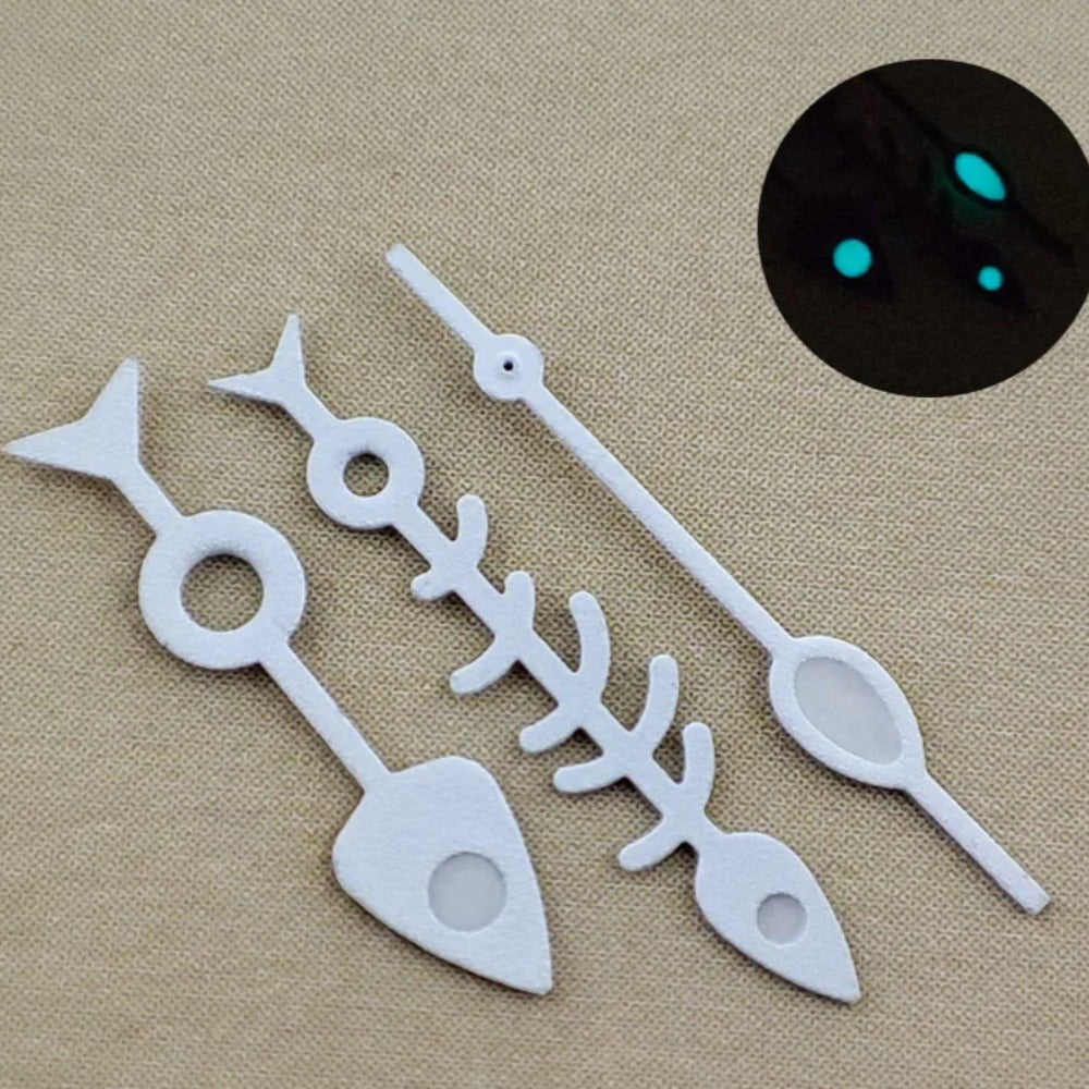 Modified 13mm Green Lume White Fish Shape Watch Hands for NH35/36 NH38 NH72