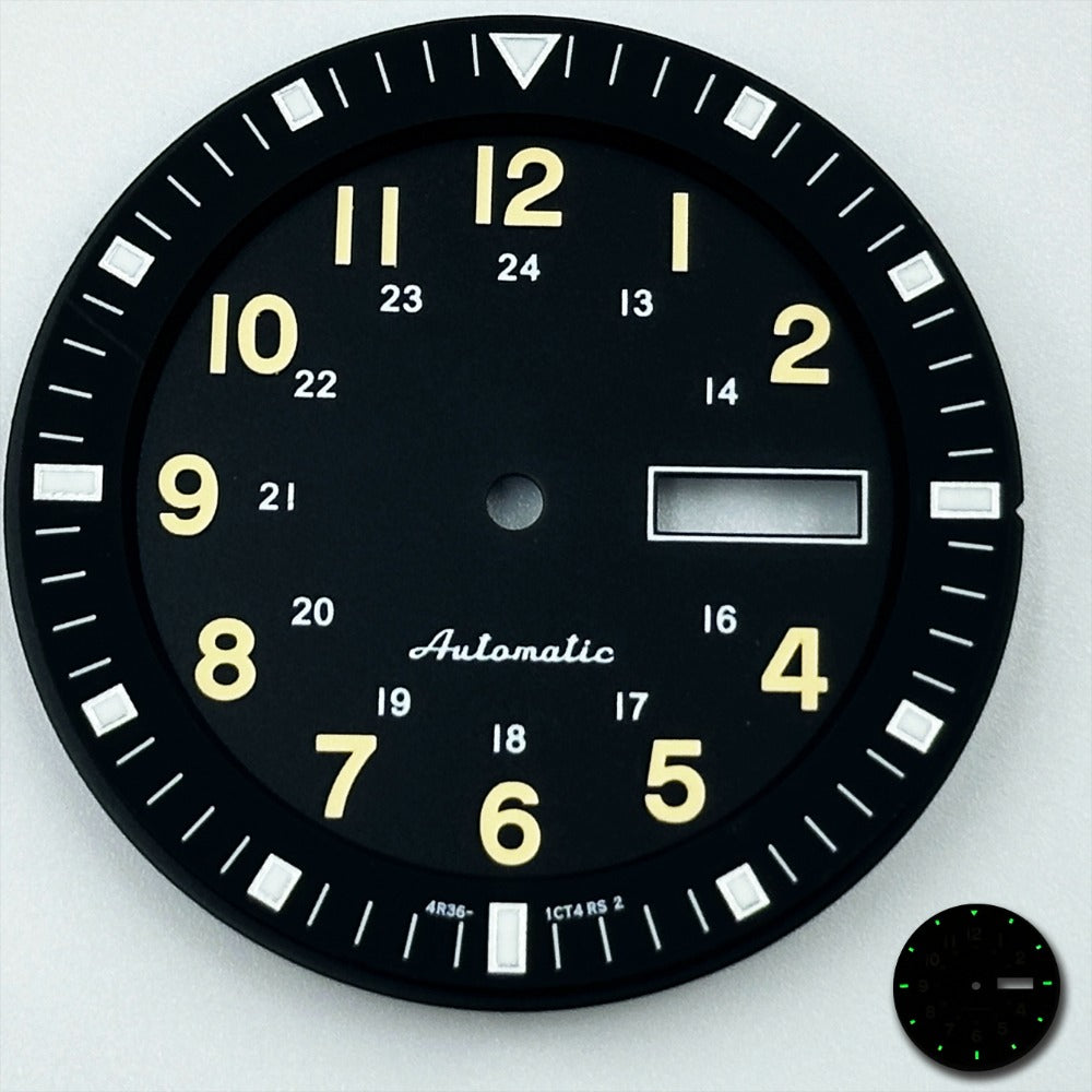 Black 35.5mm Vintage Datejust Modified Green Luminous Watch Dial for NH36