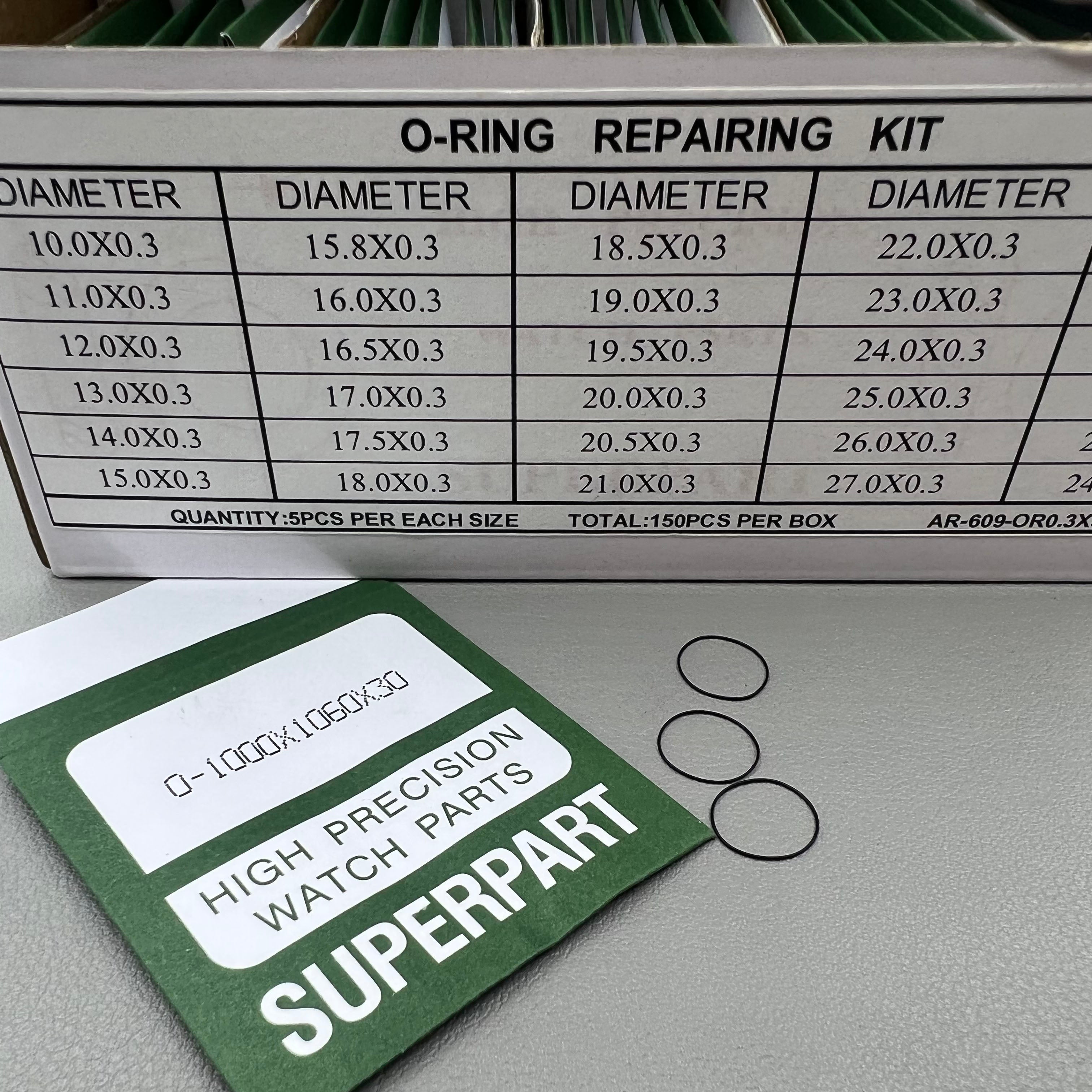 150 PIECES 0.3mm Thickness 30 Sizes Waterproof O Ring Kit Watch Back Gasket