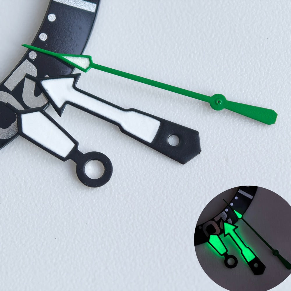 Black Trim White Painted Green Second Green Lume Watch Hands for NH35/36