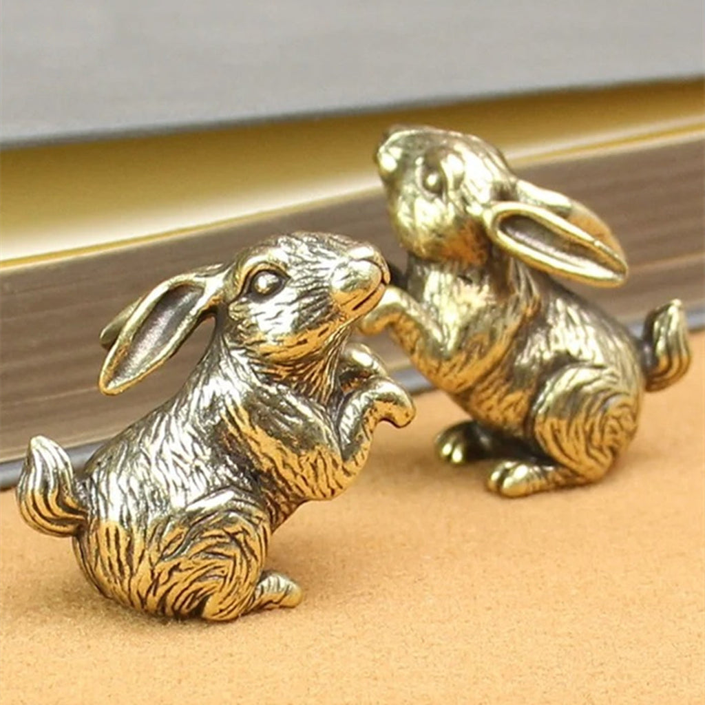 1pc Solid Copper Cute Rabbit Trinket Vintage Hand Carved Bronze Model Figurines