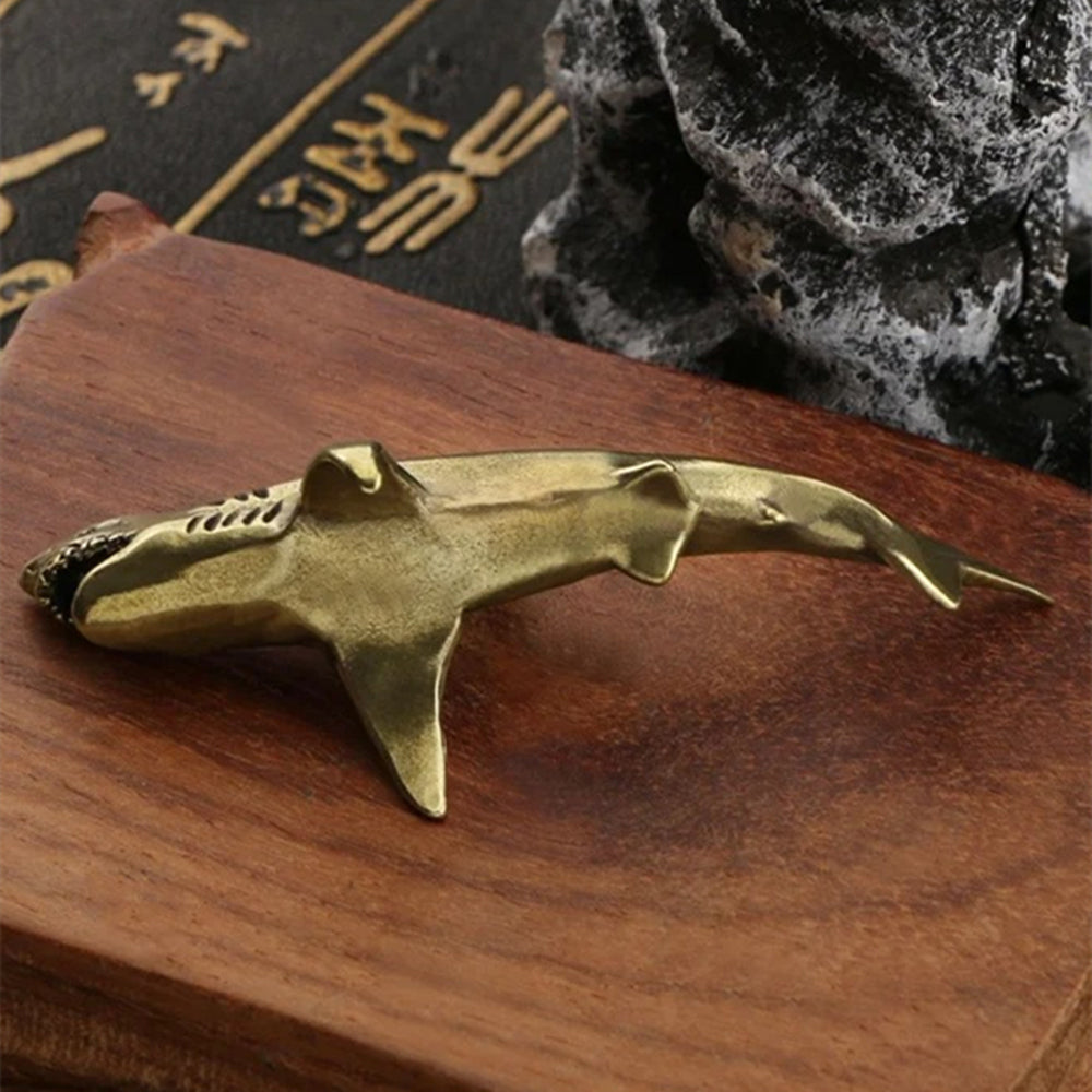 Solid Copper Shark Trinket Vintage Hand Carved Bronze Model Figurines