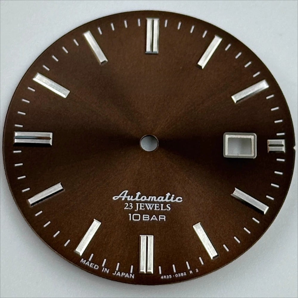 Silver Nail No Lume 34mm Modified Brown Watch Dial for NH35 NH36 Movement