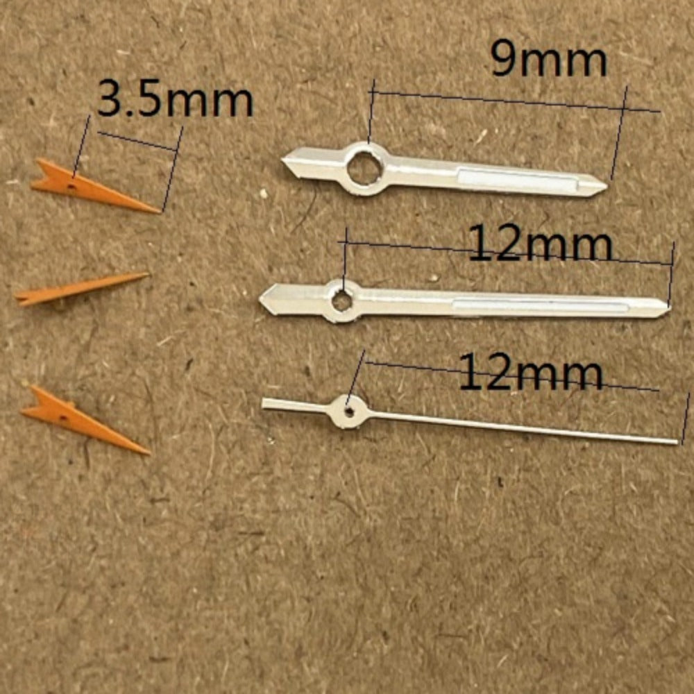 9x12x12mm Orange+Silver Trim Green Lume Watch Hands for Miyota JS15 Quartz
