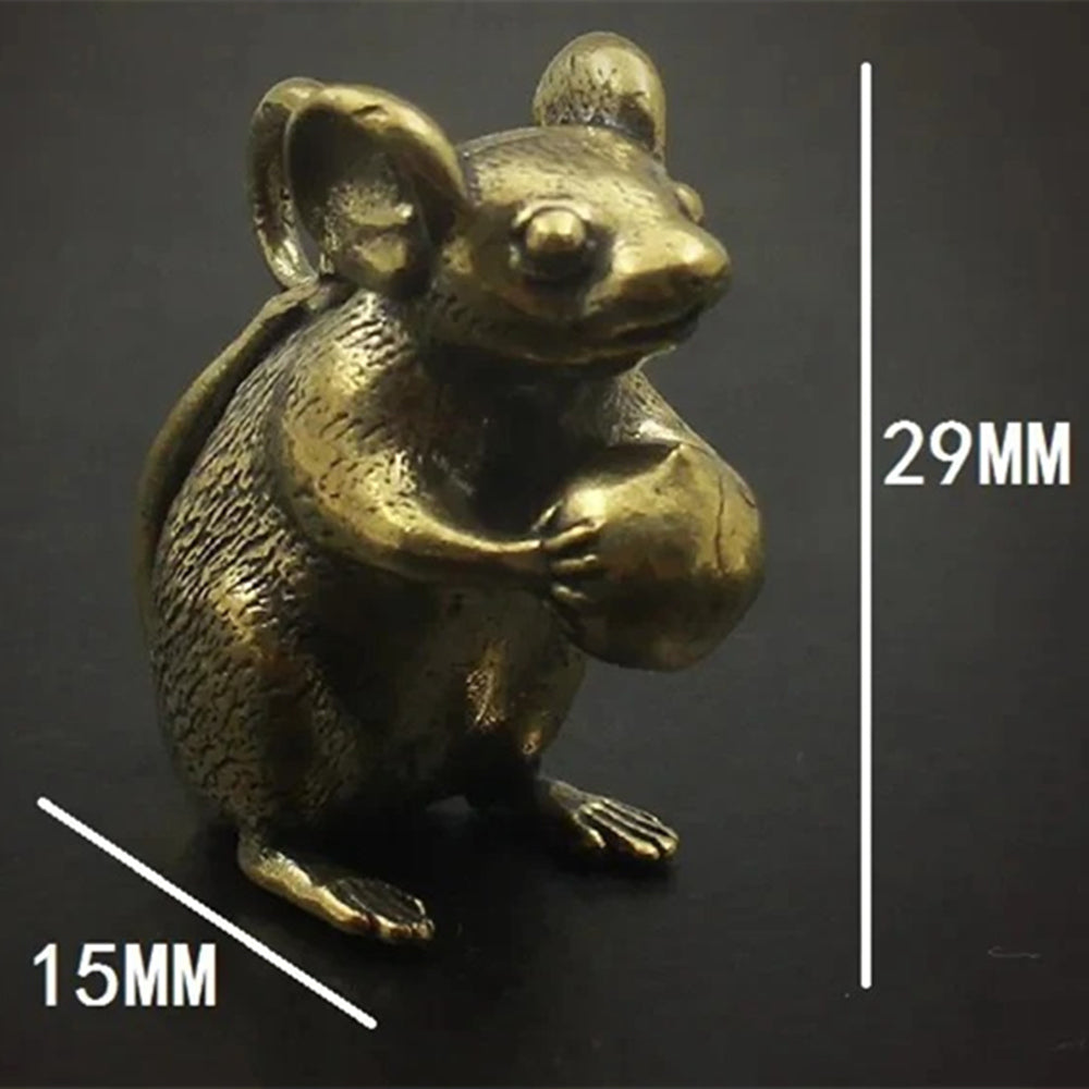 Solid Copper Cute Mouse with Peach Trinket Vintage Bronze Figurines