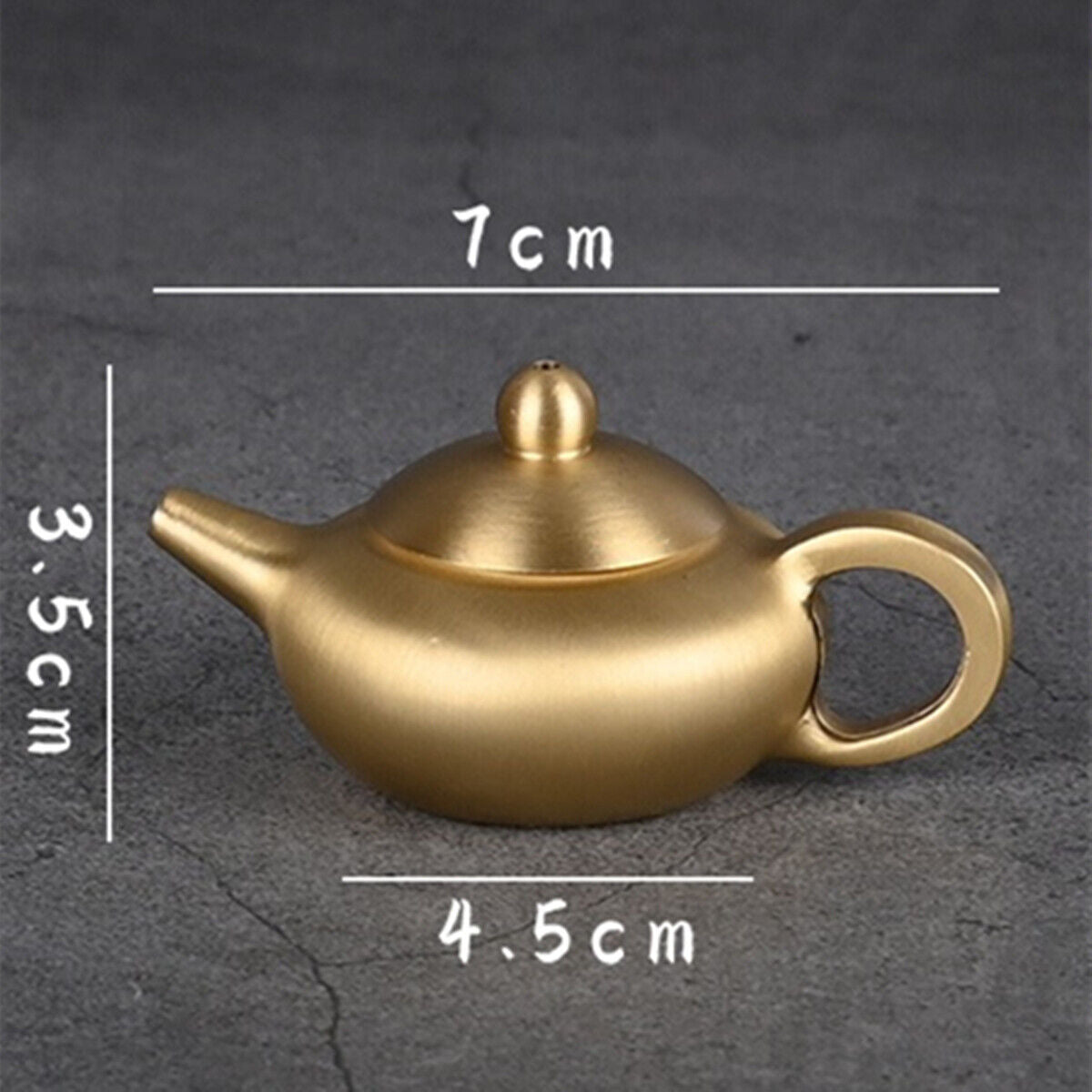 7cm Copper Golden Teapot Trinket Vintage Hand Carved Bronze Model Figurines