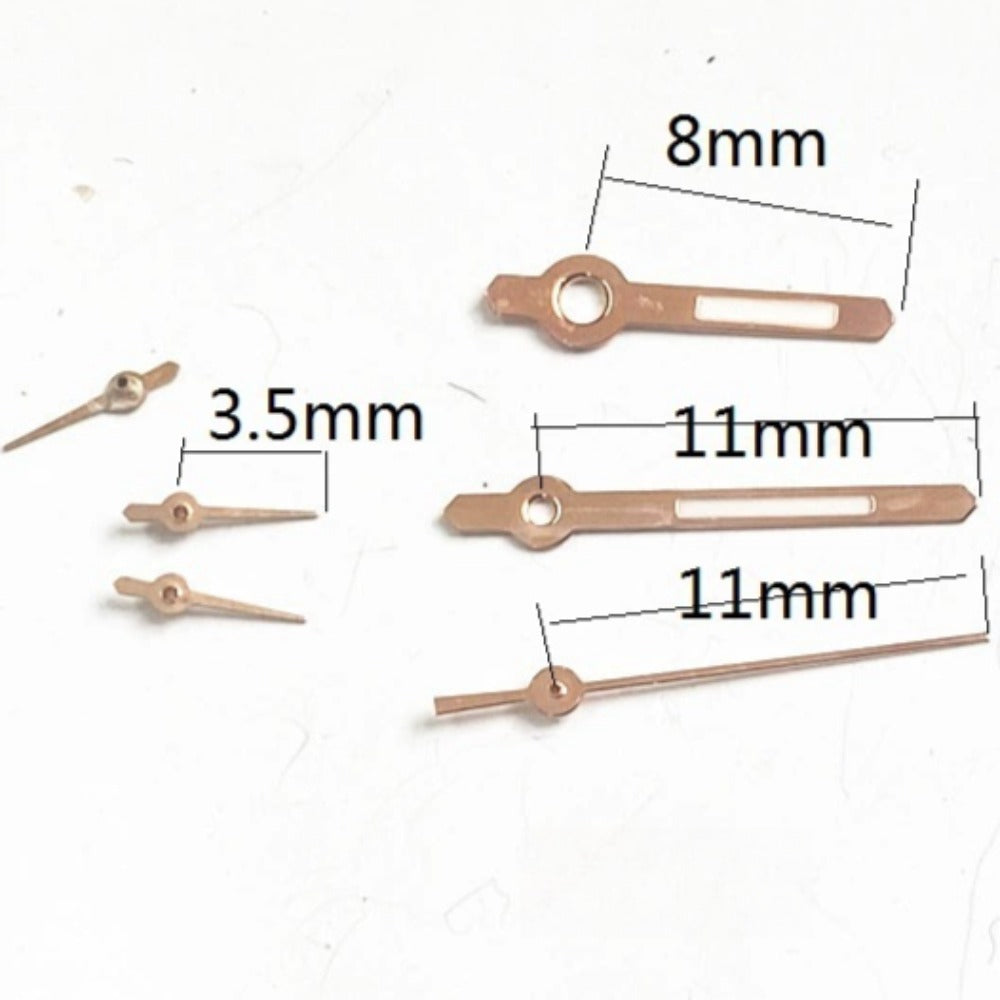 8x11x11mm Rose Golden Trim Green Lume Watch Hands for Miyota JS15 Quartz