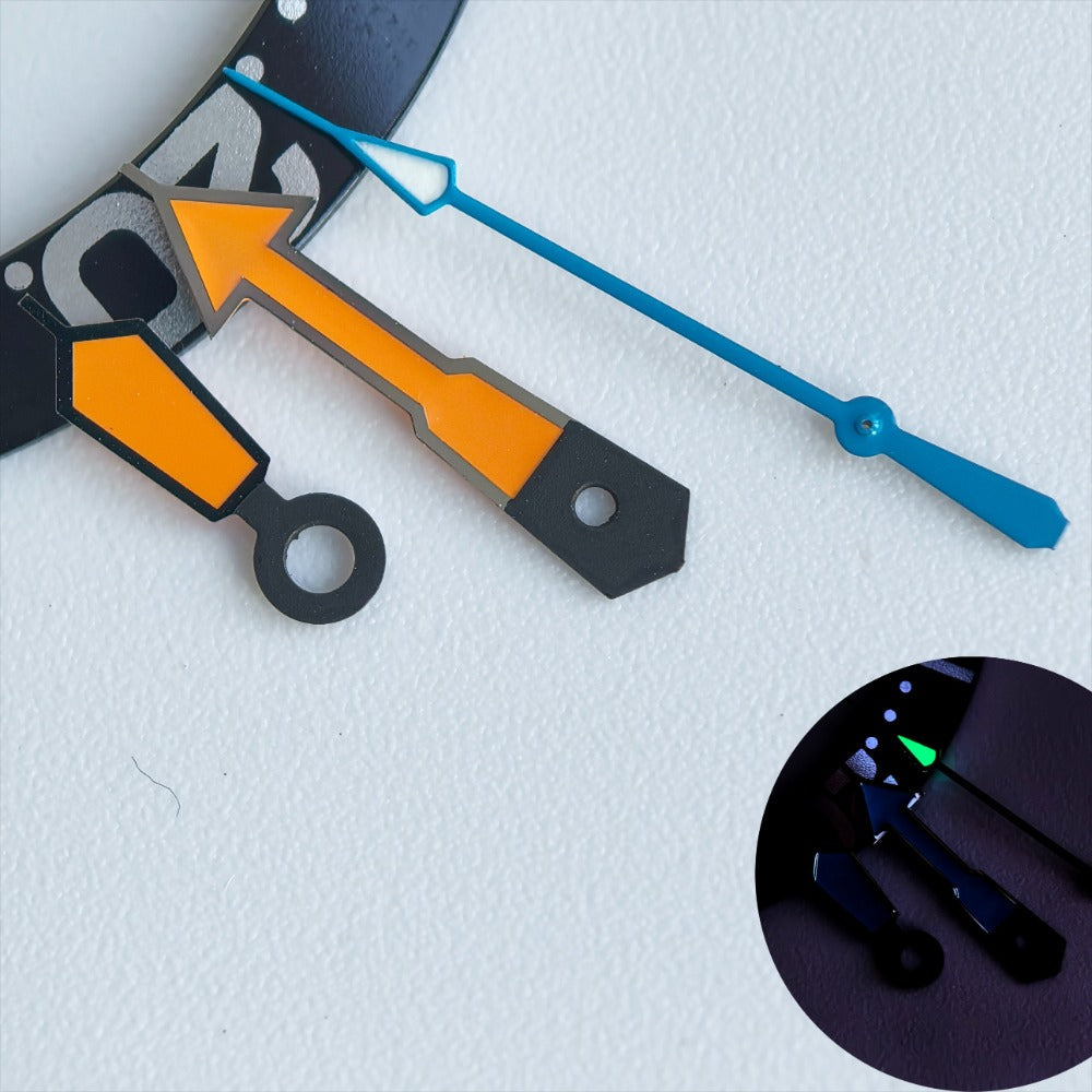 Dark Grey Trim Orange Painted Blue Second Green Lume Watch Hands for NH35/36