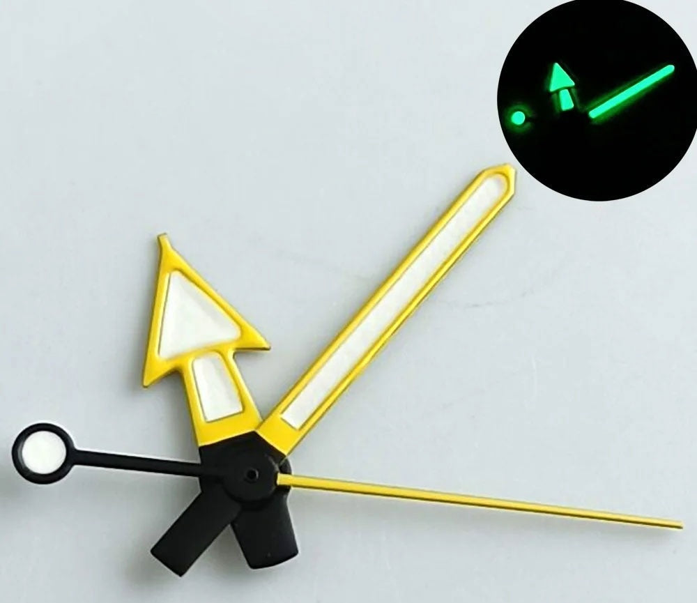 Green Lume Yellow Trim Arrow Shape Watch Hands for NH35 NH36 7S26 NH70 NH72