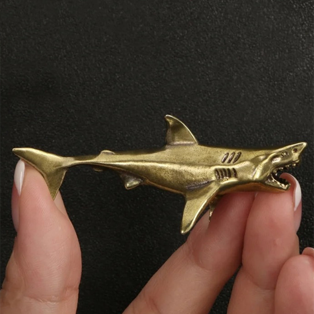 Solid Copper Shark Trinket Vintage Hand Carved Bronze Model Figurines