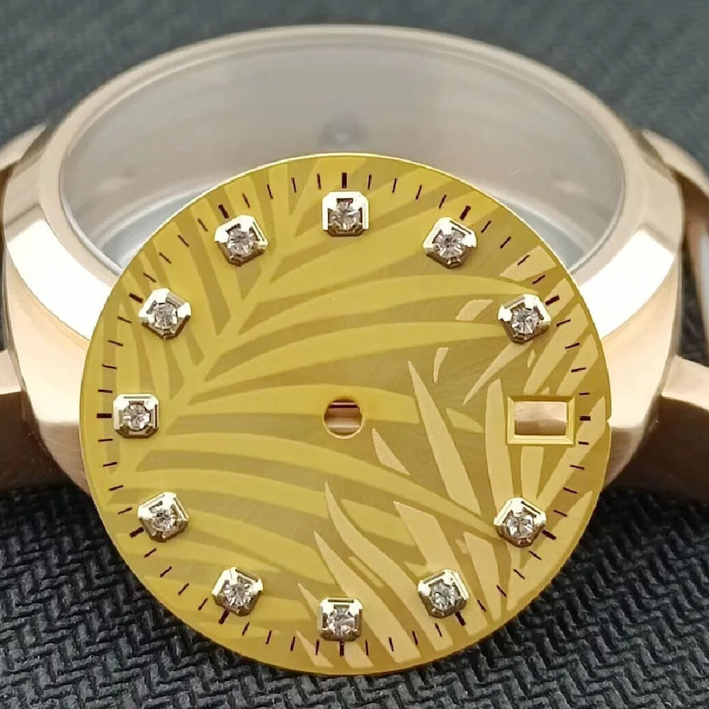 Modified Leaf Background Golden Square Nail Yellow Datejust Dial for NH35 NH36