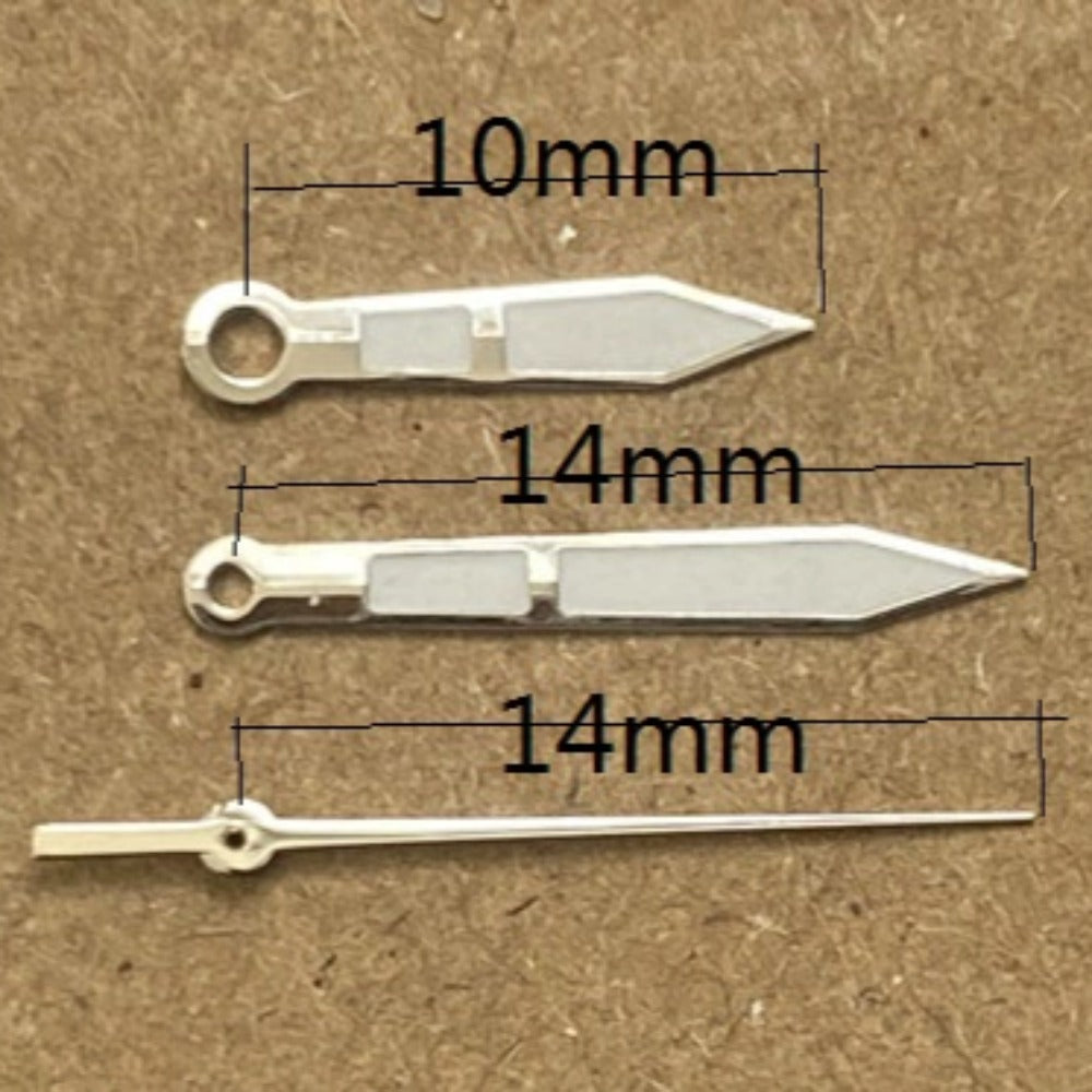 14mm Arrow Shape Silver Trim Green Lume Watch Hands for Ronda 515 Quartz