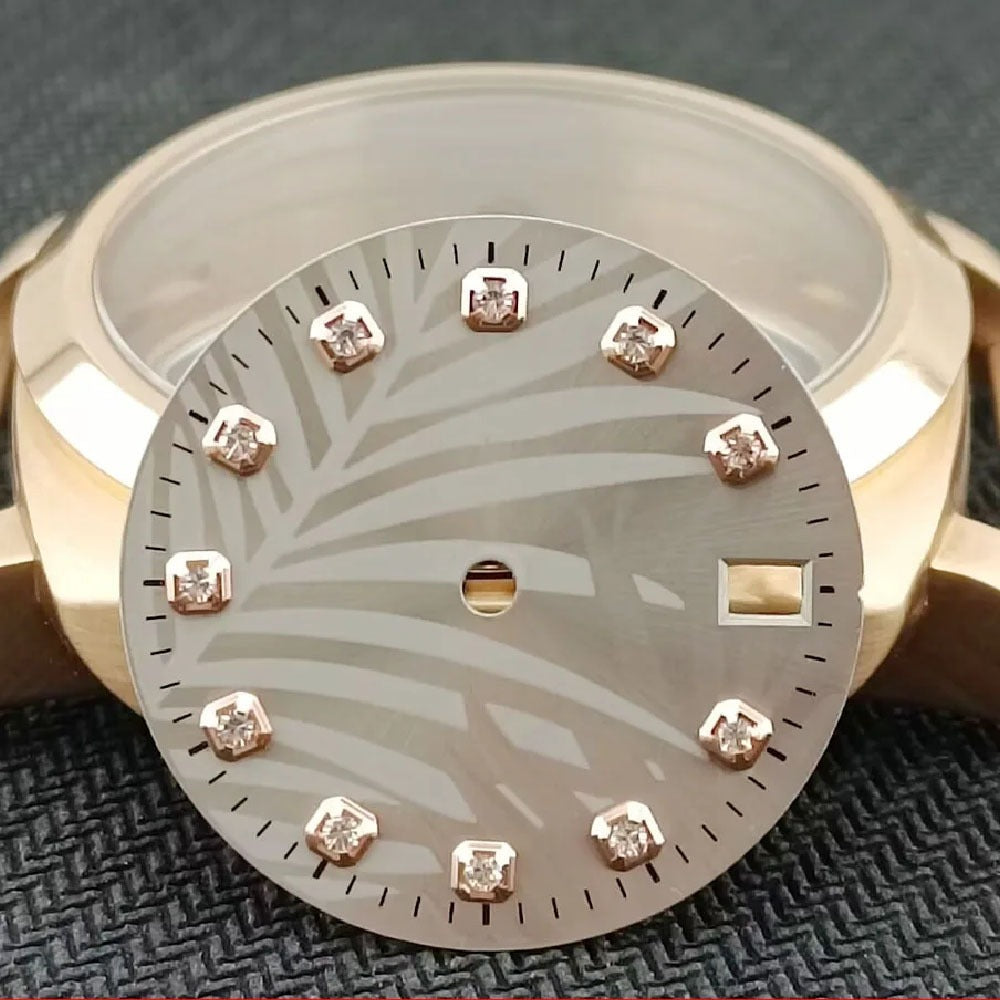 Leaf Background Rose Golden Square Nail Light Grey Datejust Dial for NH35 NH36