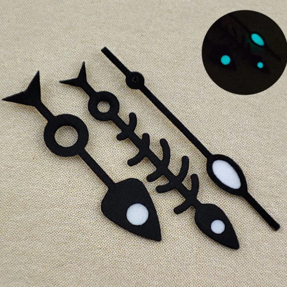Modified 13mm Green Lume Black Fish Shape Watch Hands for NH35/36 NH38 NH72
