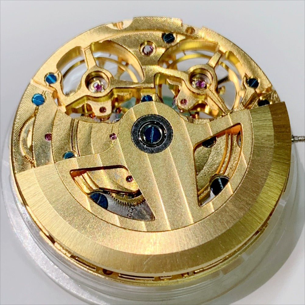 Shanghai China Made Golden Double Balance Wheel Hollow 3 Hands Mechanical