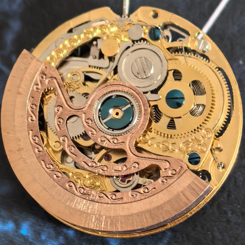 Chinese Hangzhou 2189 Golden Hollow Mechanical Single Calendar Watch Part