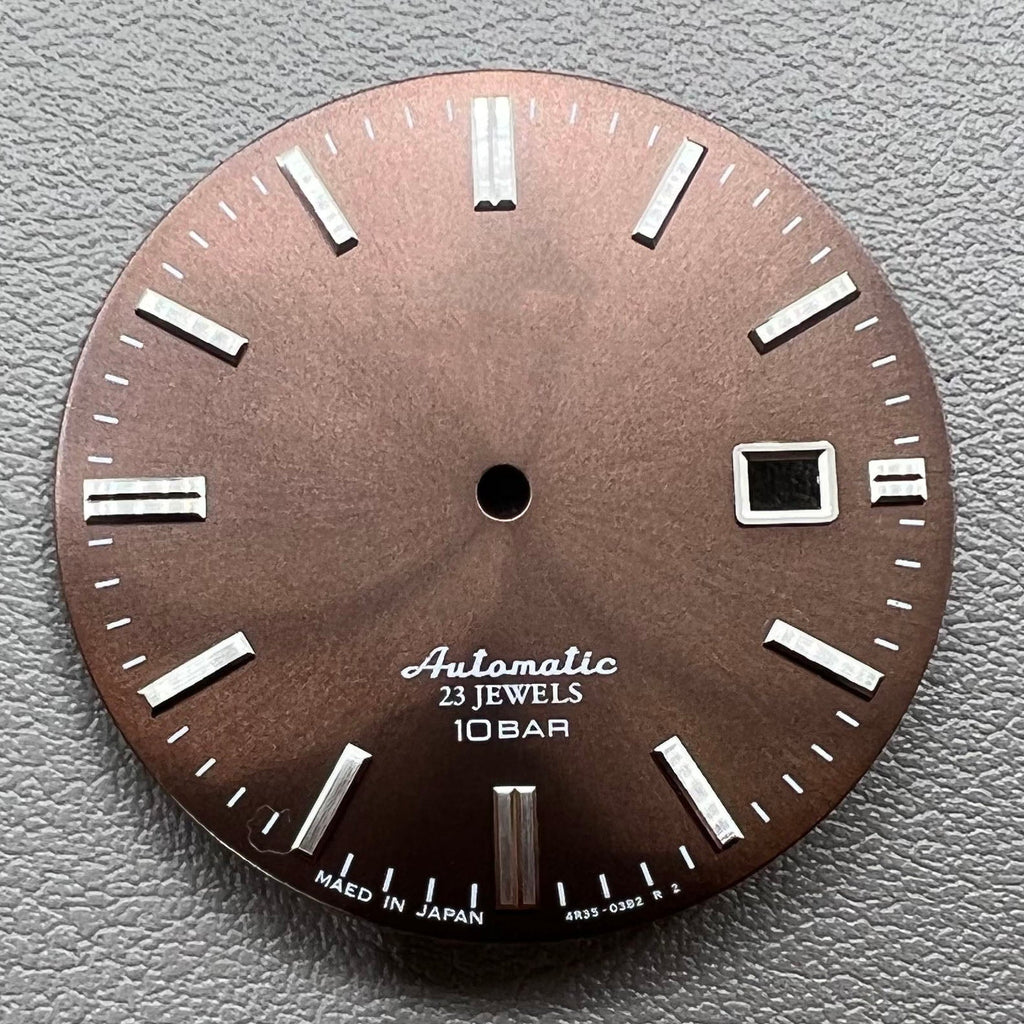 Silver Nail No Lume 34mm Modified Brown Watch Dial for Movement NH35 NH36