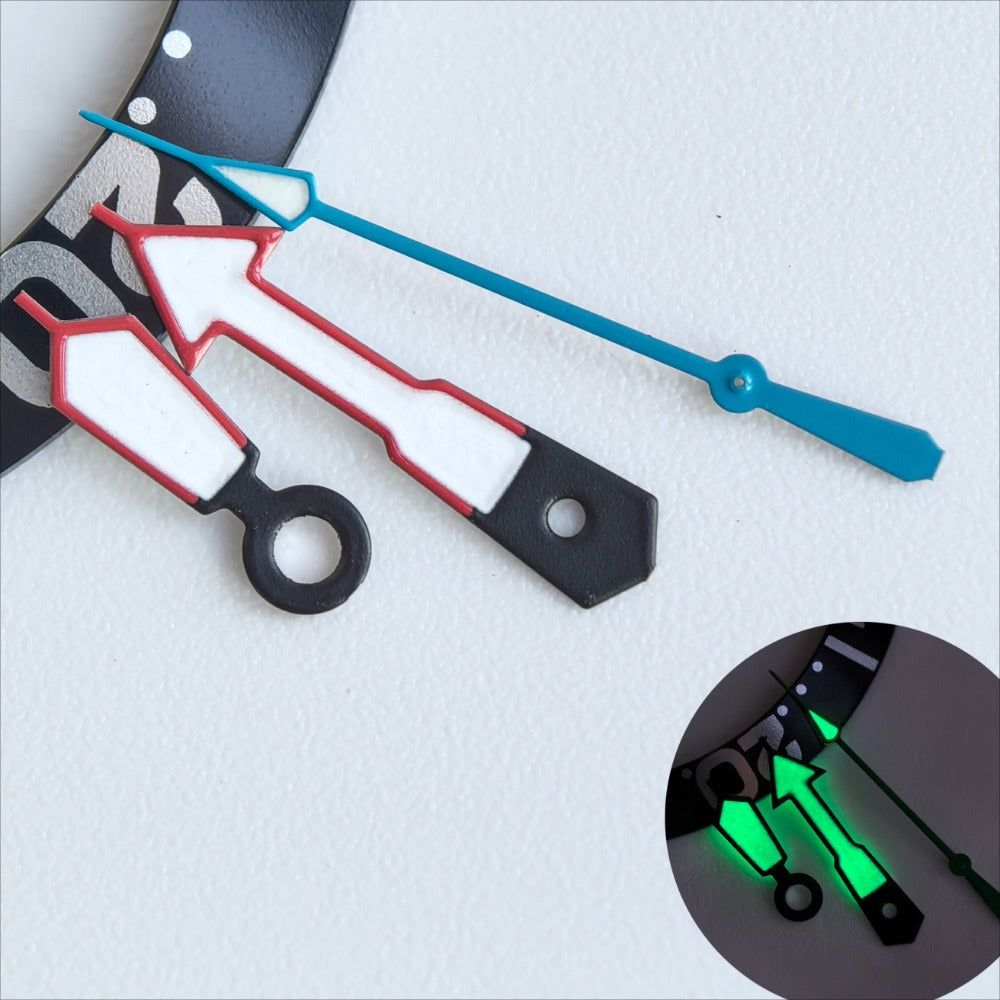 Red Trim White Painted Blue Second Green Lume Watch Hands for NH35/36 Movement