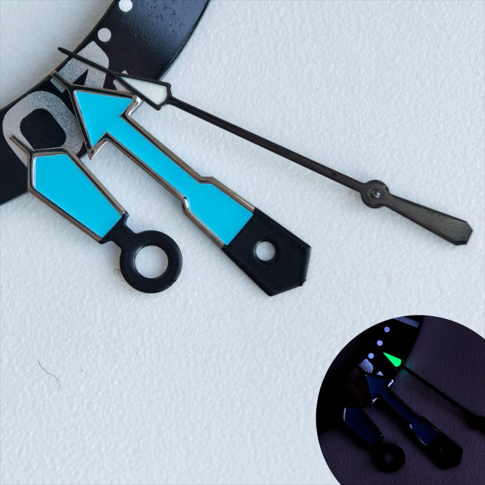 Dark Silver Trim Blue Painted Black Second Green Lume Watch Hands for NH35/36