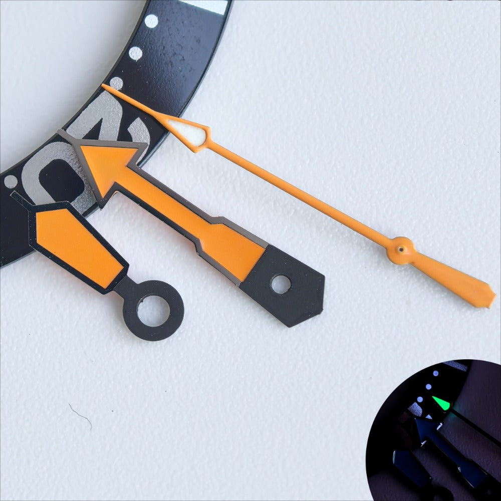Dark Grey Trim Orange Painted Orange Second Green Lume Watch Hands for NH35/36