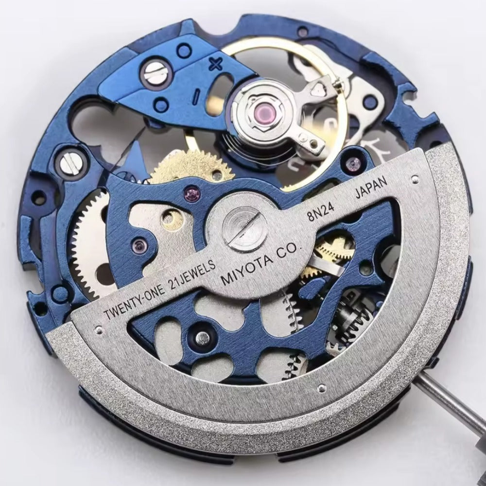 Japan Made Miyota Blue+Silver Hollow 8N24 Automatic Mechanical Movement