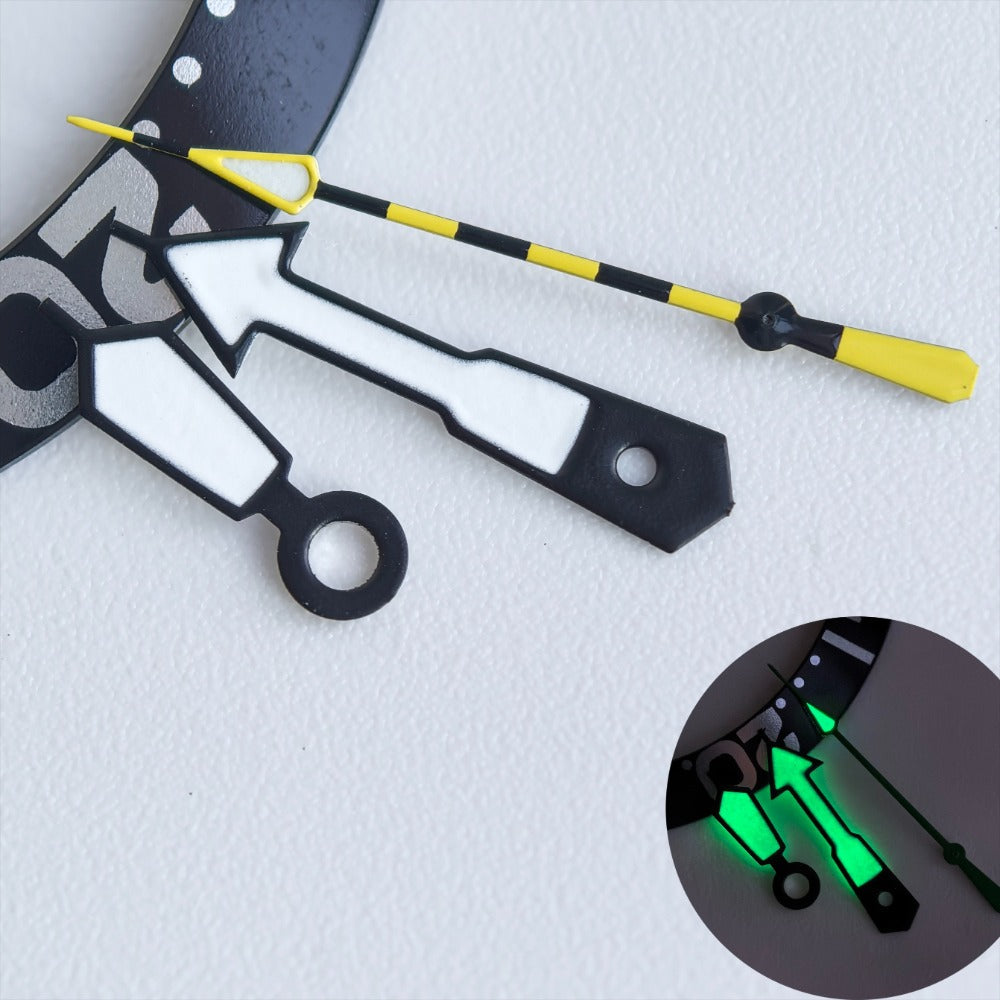 Black Trim White Painted Yellow Second Green Lume Watch Hands for NH35/36