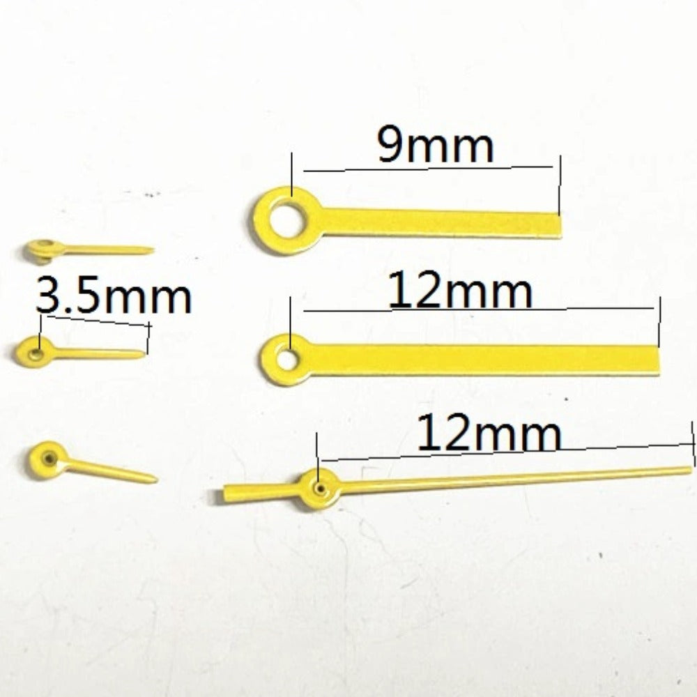 12mm Yellow Painted Square Pointed Watch Hands for Miyota JS15 Quartz Movement