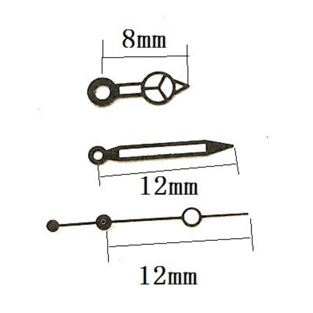 12x12x8mm Black Trim Lume Watch Hands for Seagull ST6 Automatic Mechanical