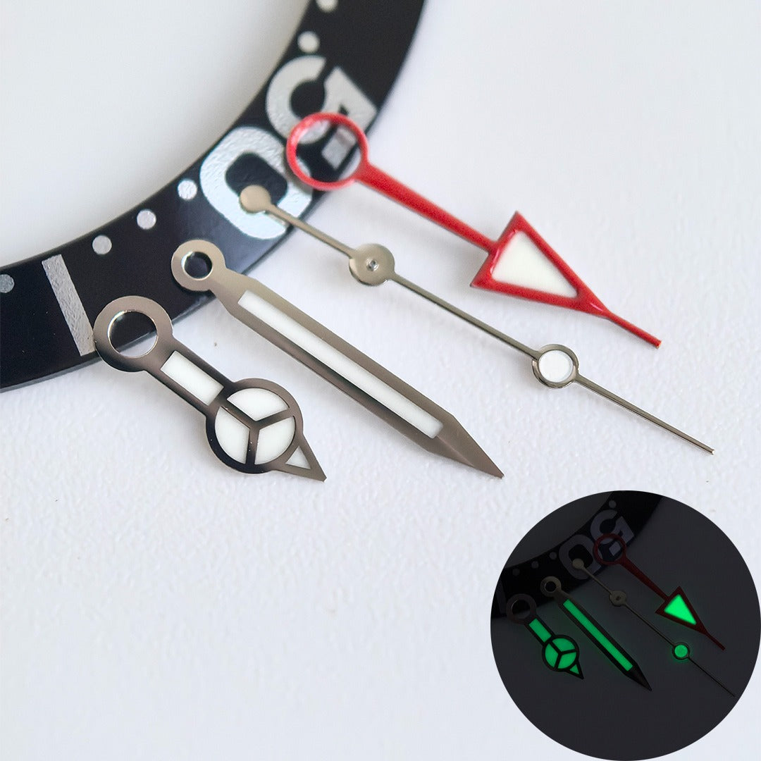 Silver Trim Green Lume Red GMT Hand Watch Hands Set for Movement NH34