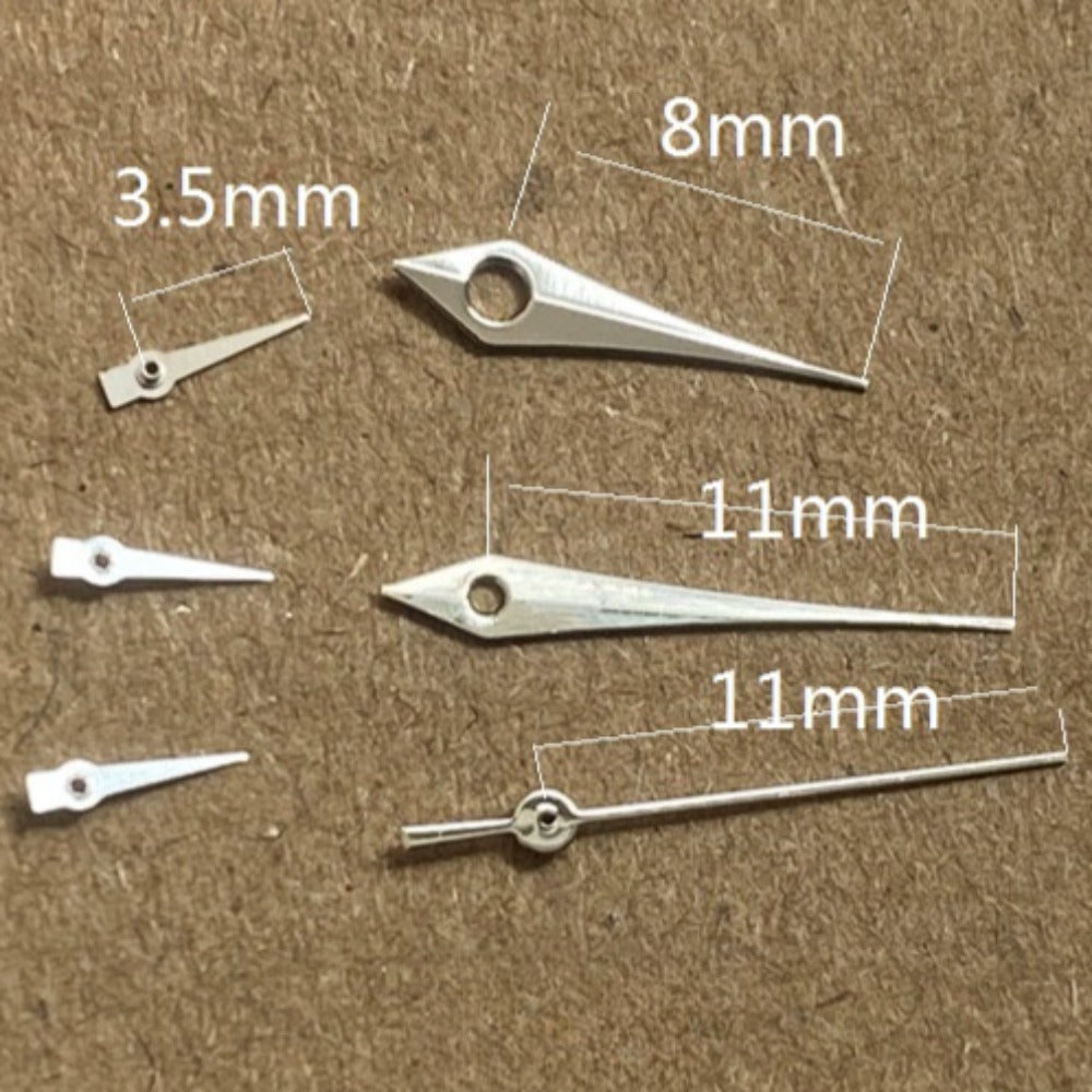 11mm Arrow Shape Silver Trim 6 Hands Watch Hands for Miyota JS15 Quartz Movement