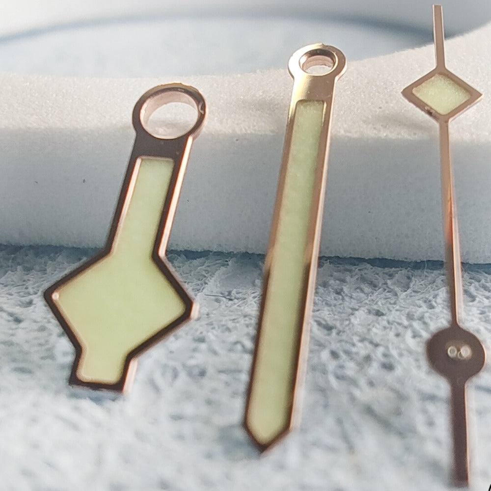 Rose Golden Trim C3 Green Lume Watch Hands for NH34 NH35 NH36 NH38 NH39 NH70