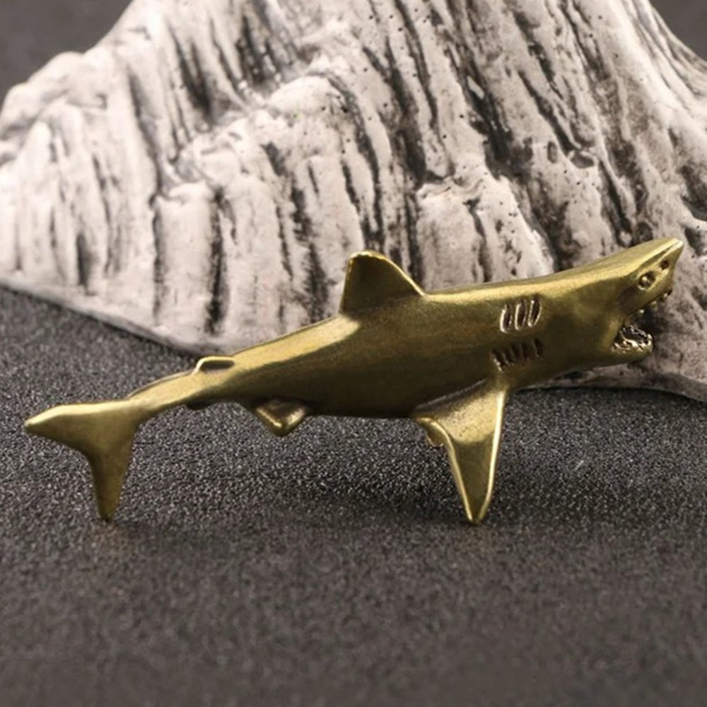 Solid Copper Shark Trinket Vintage Hand Carved Bronze Model Figurines