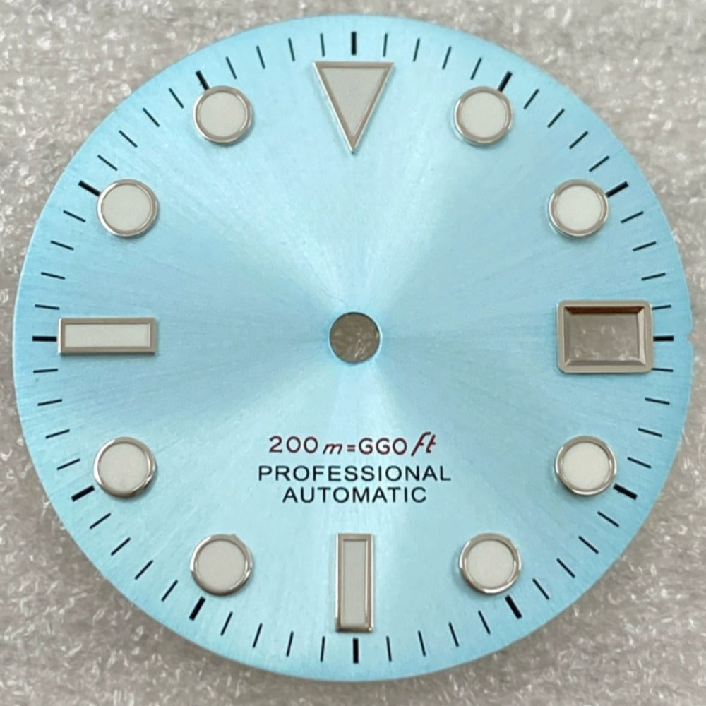 Green Lume Light Blue Background Silver Trim Nail Watch Dial for NH35/36
