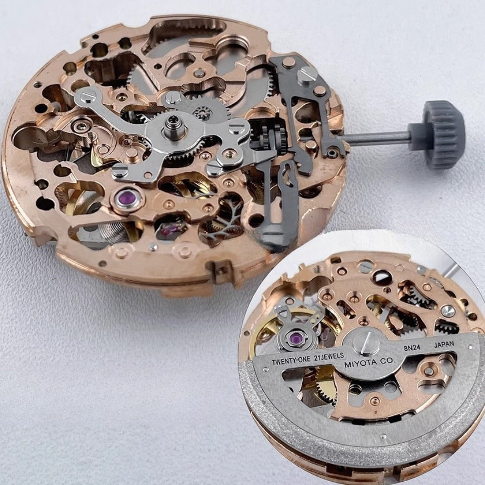 Genuine Miyota Rose Golden Hollow 8N24 Automatic Mechanical Movement Watch Part
