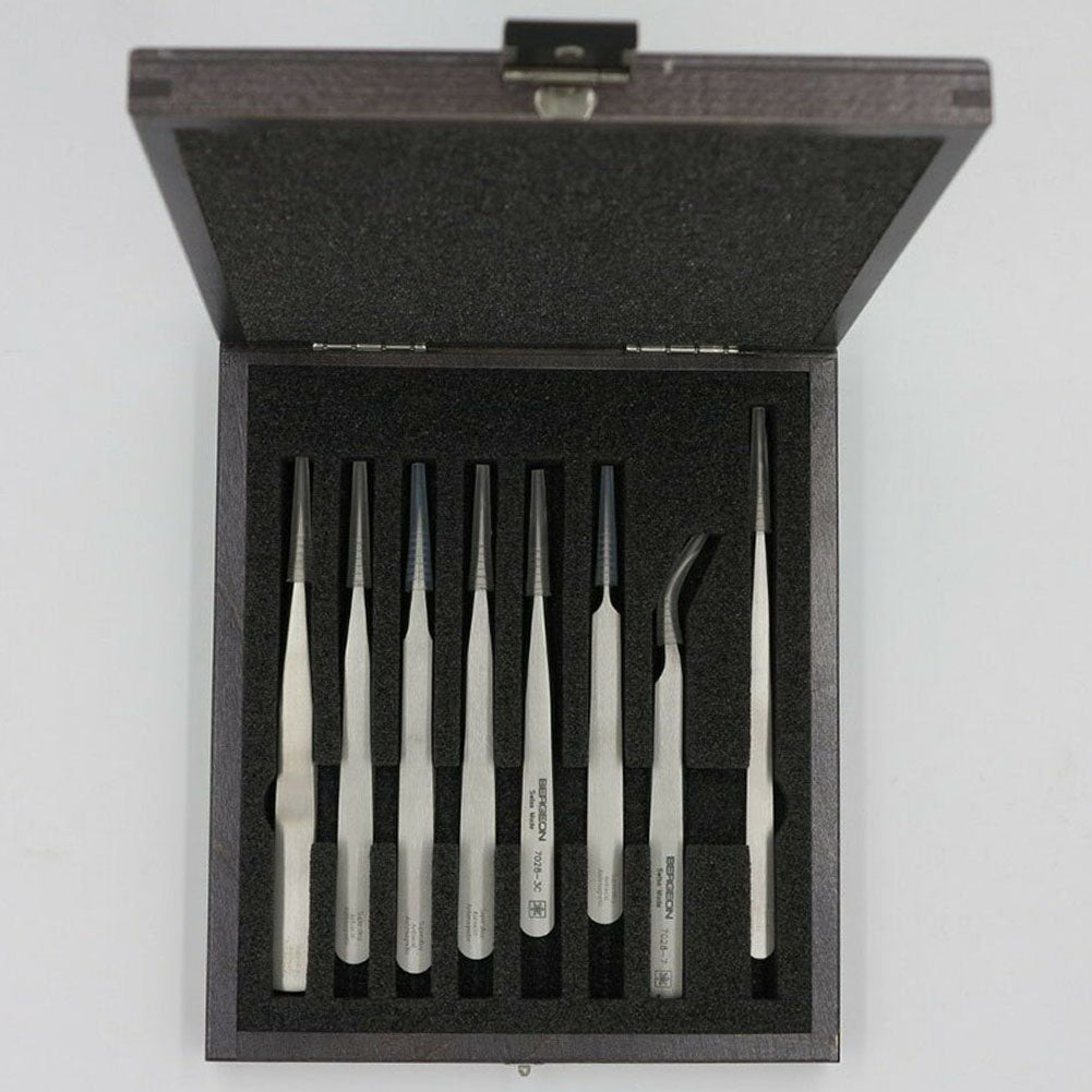 Swiss Bergeon 7028 Tweezer Set Of 8 Superalloy Tweezers (Ni-Cr-Mo)