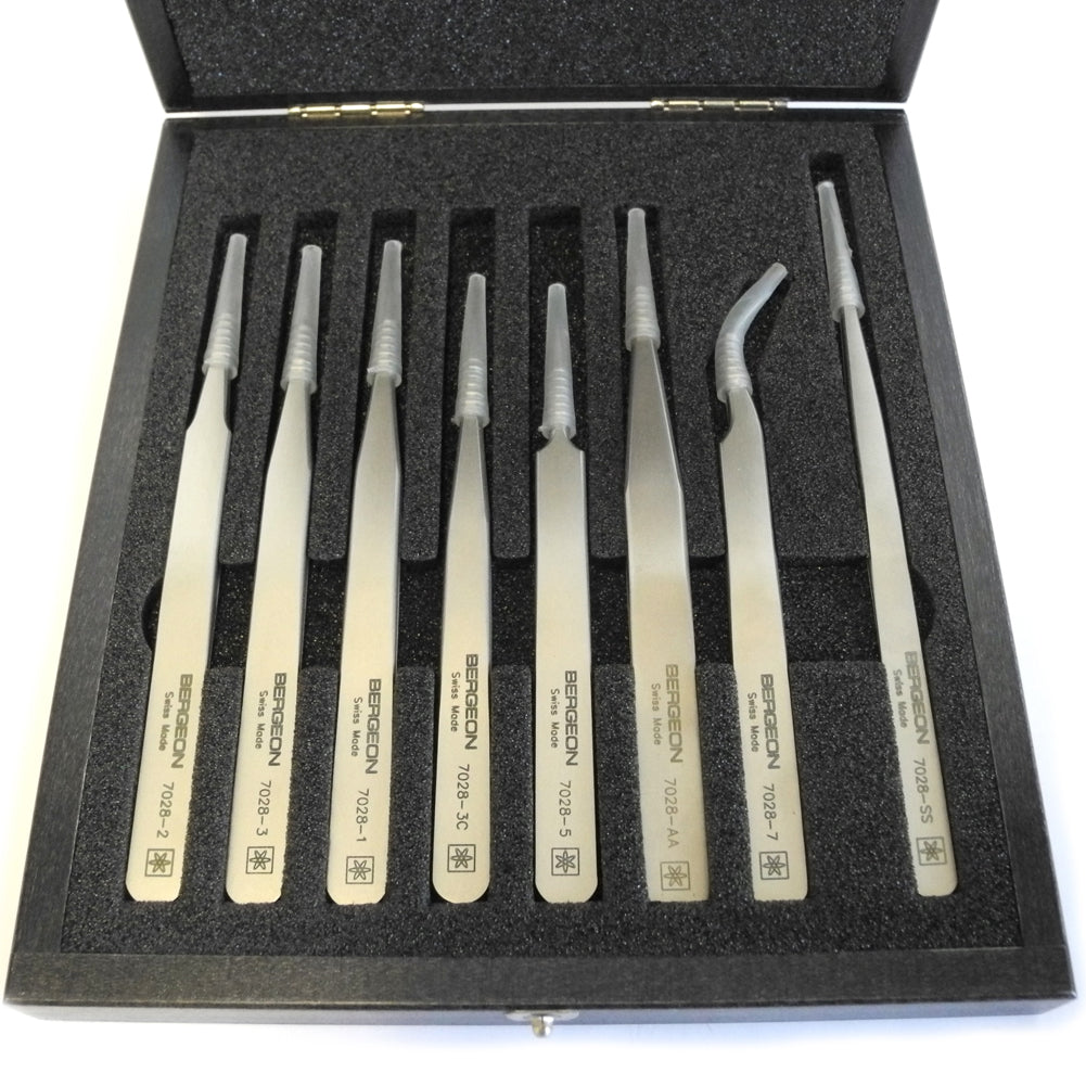Swiss Bergeon 7028 Tweezer Set Of 8 Superalloy Tweezers (Ni-Cr-Mo)