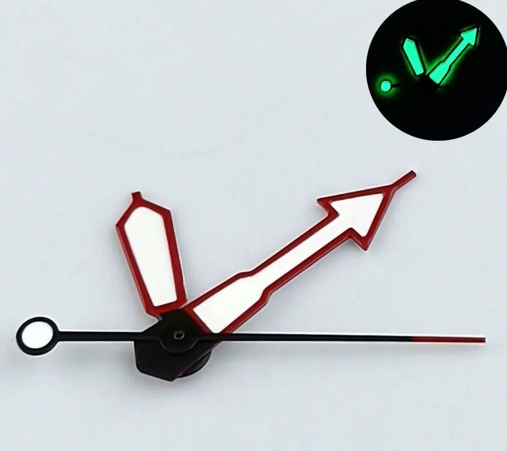 Arrow Shape Green Lume Dark Red Trim Watch Hands for NH35 NH36 7S26 NH70