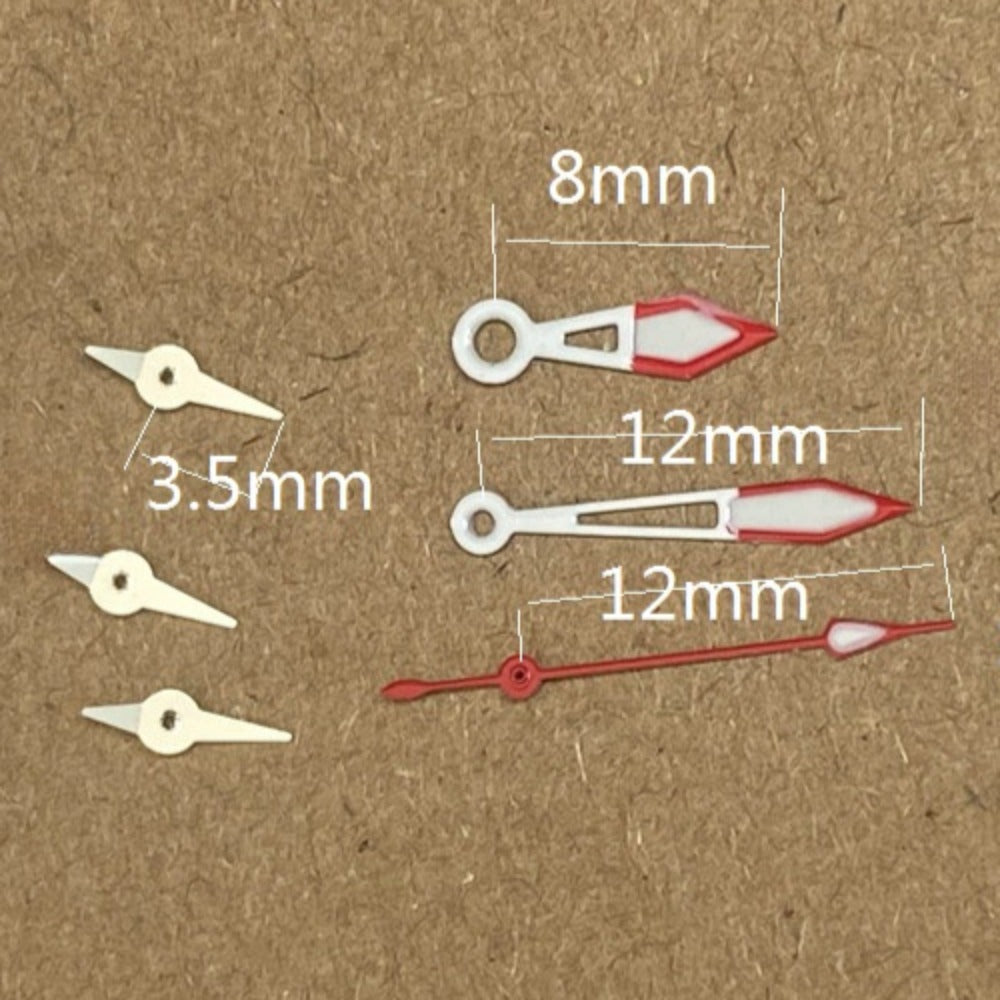 8x12x12mm Red Trim Pointed 6 Hands Green Lume Watch Hands for Miyota JS15 Quartz