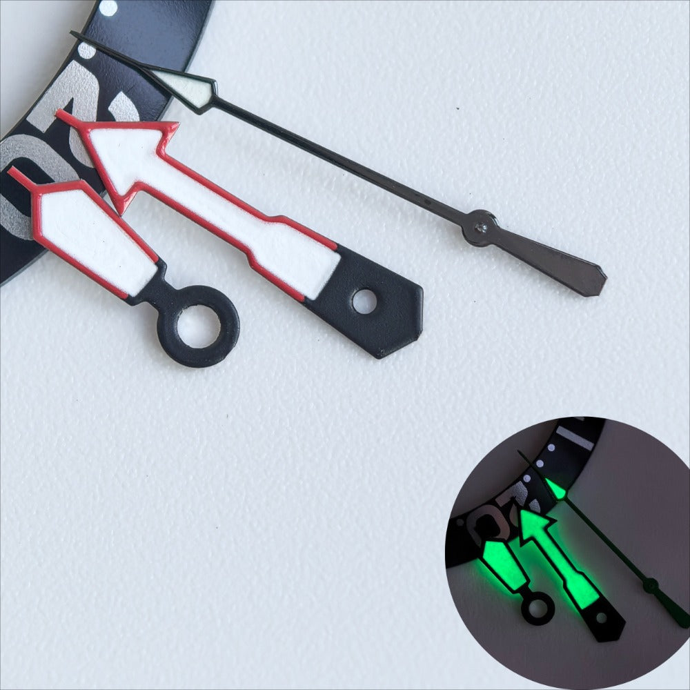 Red Trim White Painted Black Second Green Lume Watch Hands for NH35/36 Movement