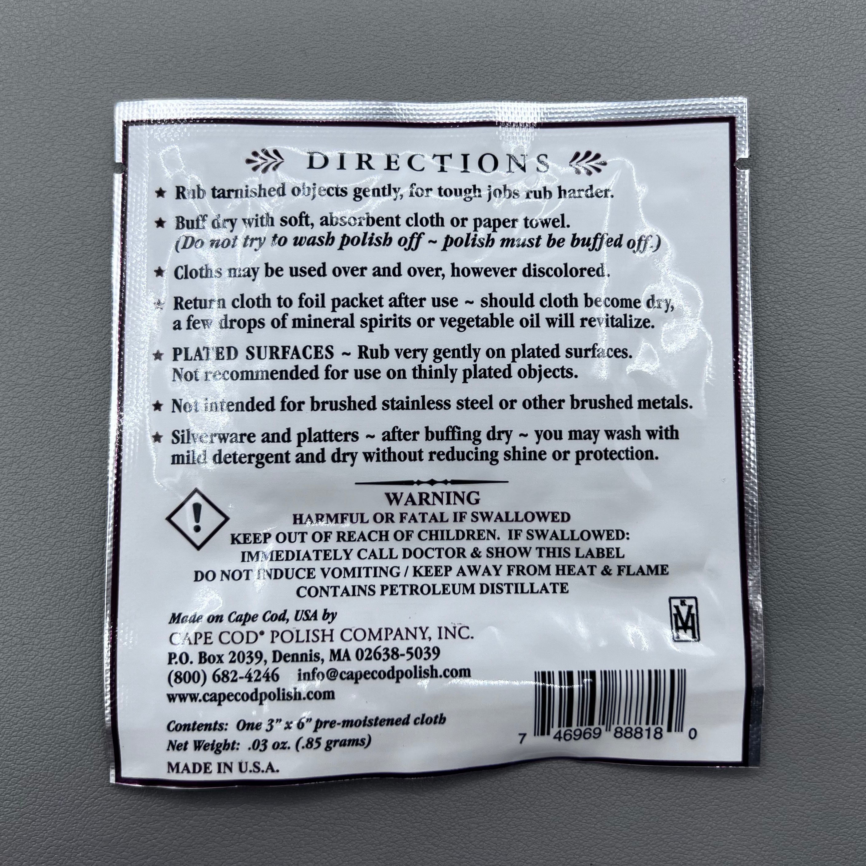 Cape Cod Fine Metal Polishing Cloths Cleans Polishes Watches Jewellery