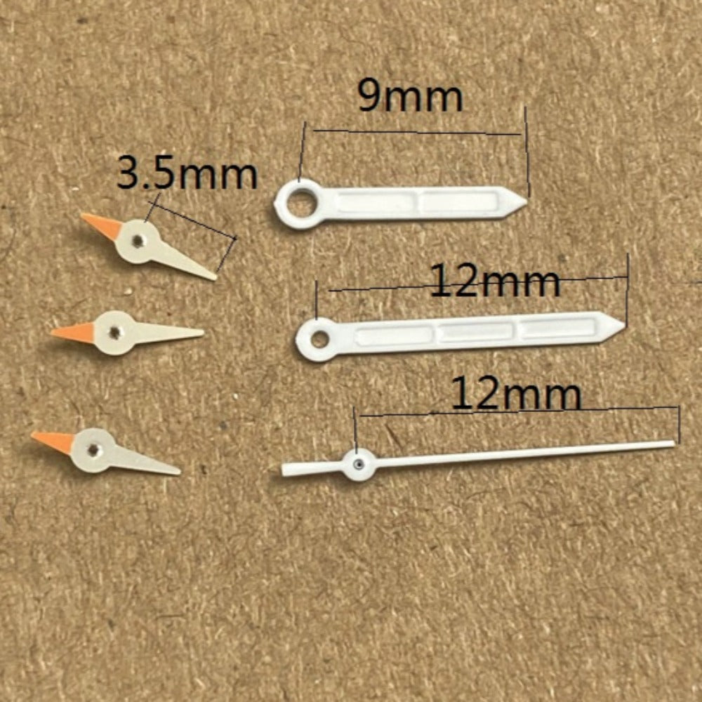 12mm White Trim Orange Painted Small Second Watch Hands for Miyota JS15 Quartz