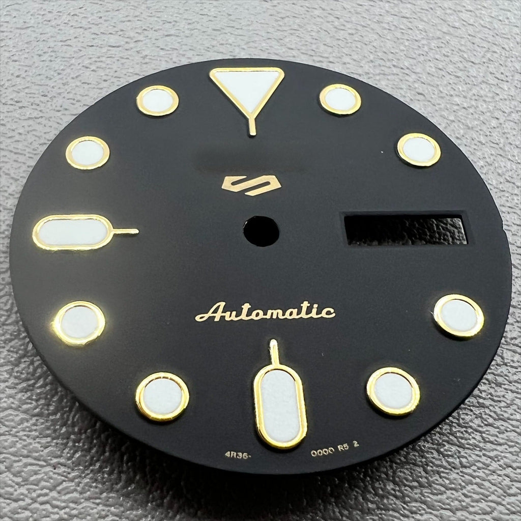 Green Lume Black+Golden Trim Nail Datejust Watch Dial for NH35 NH36 Movement