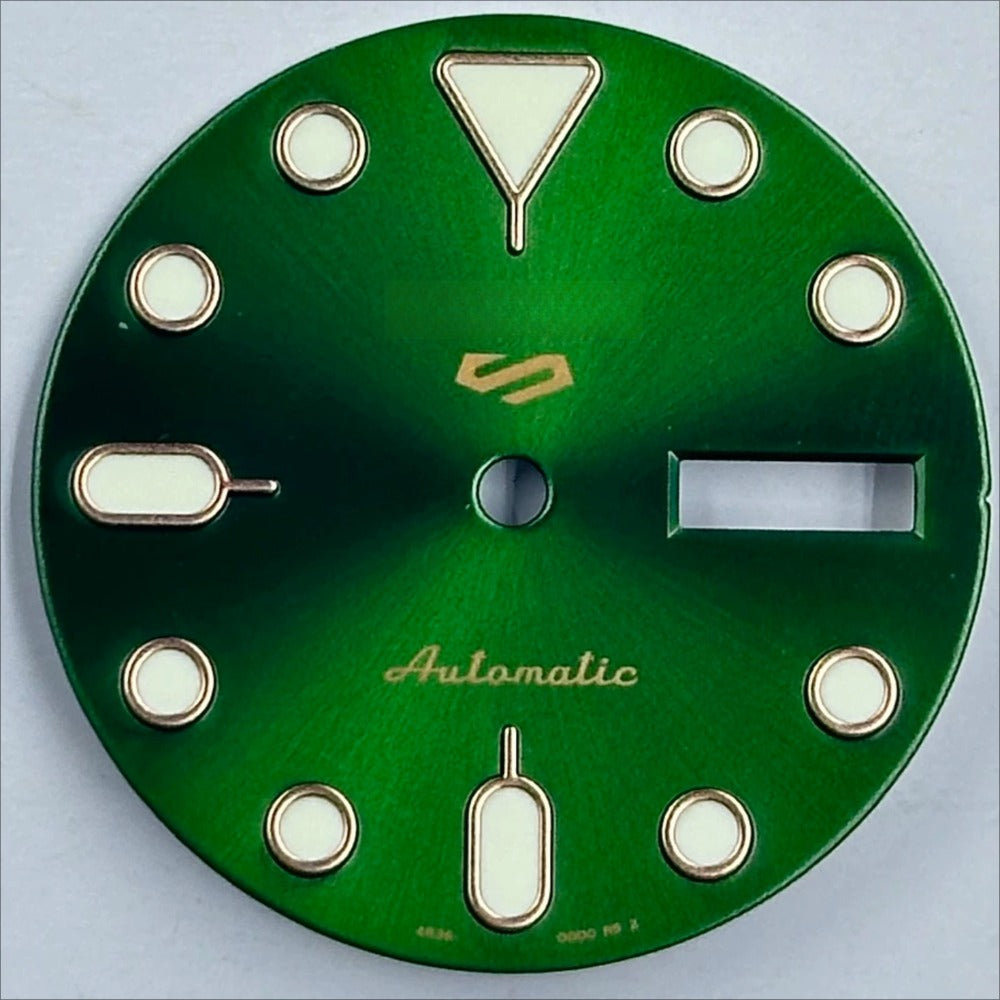 Green+Rose Golden Trim Nail Datejust Green Lume Watch Dial for NH35 NH36