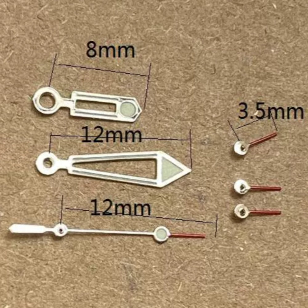 12mm Silver+Red Trim 6 Hands Hollow Green Lume Watch Hands for Miyota JS15