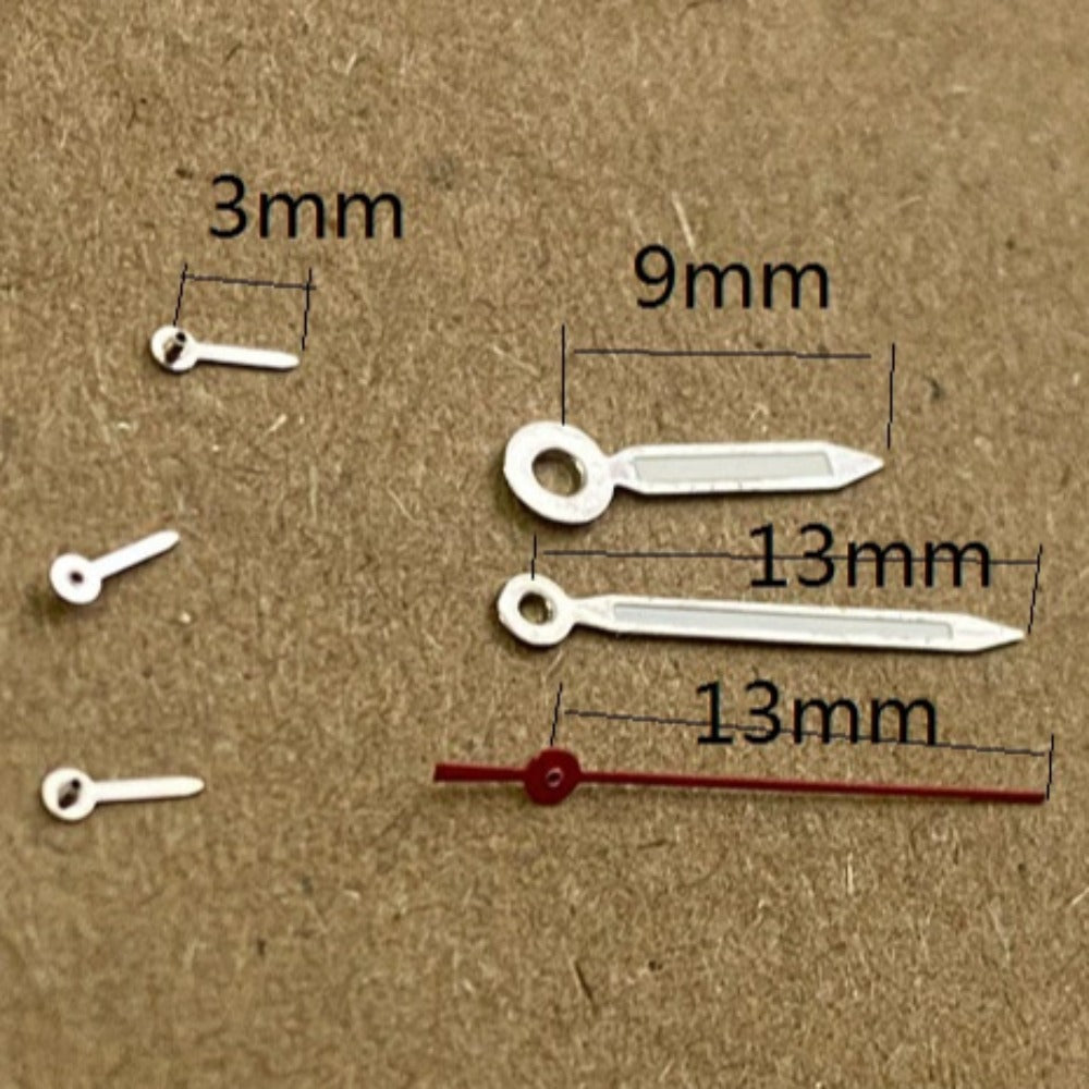 13mm Red Second Silver Trim Green Lume Watch Hands for Miyota JS15 Quartz