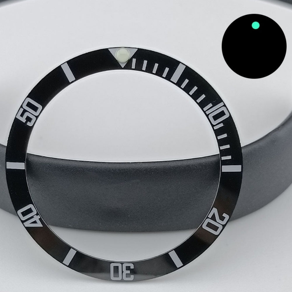 37.5mm Green Lume Ceramic Black SUB Watch Bezel Slope White Font Watch Part